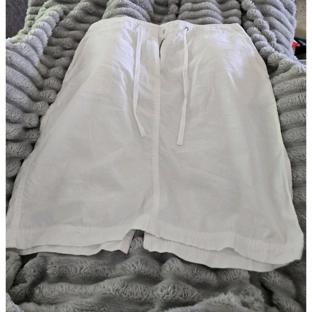 New York & Company White 100% Cotton Drawstring‎ Midi Skirt Size 8 Pockets Slit
